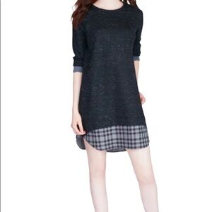 Finley Madison Gray and Black T-Shirt Dress with Plaid Hem Sz. S